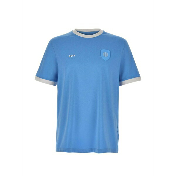 雇い主 メンズ ティーシャツ トップス Logo-patch contrast-trim t-shirt Blue