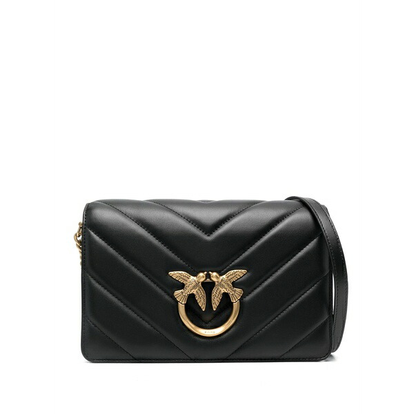 ピンコ レディース ショルダーバッグ 御徒面子 Love quilted leather shoulder bag Black