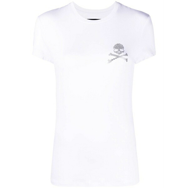 フィリップ飾り気の無い レディース プルオーバー トップス Rhinestone-skull t-shirt White