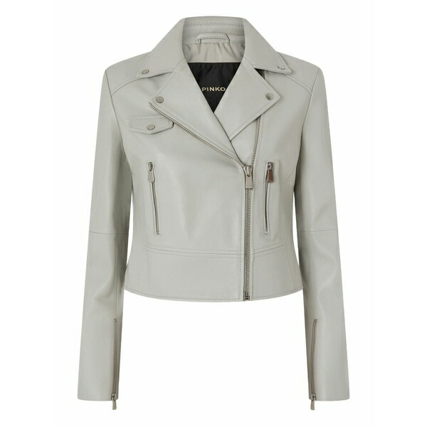 ピンコ レディース 上衣＆上衣 アウター Zipped leather jacket Grey