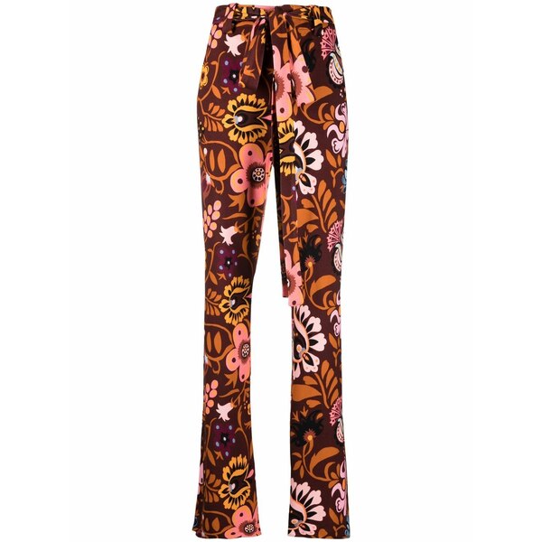 ラ・ダブル・ジェイ レディース 心地よいズボン下 ボトムス Floral belted flared trousers Red