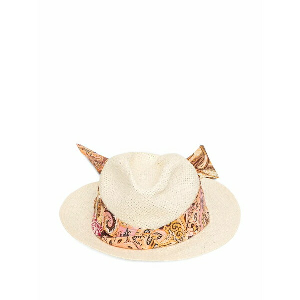 リュージョー レディース かぶり笠 佩び物 Paisley-print-foulard straw fedora hat Neutrals