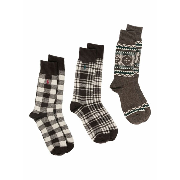 ラルフローレン メンズ ソックス アンダー御召しもの Polo pony plaid socks (set of three) Brown