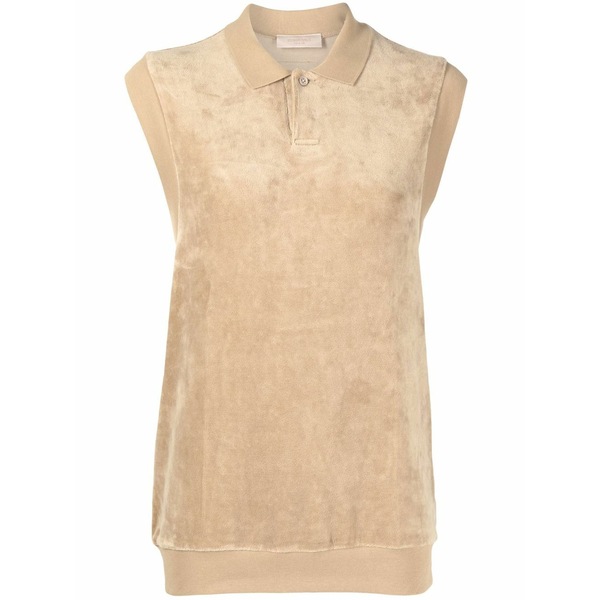 エフオージーエッセンシャルズ レディース カットソー トップス Velour sleeveless polo top Brown