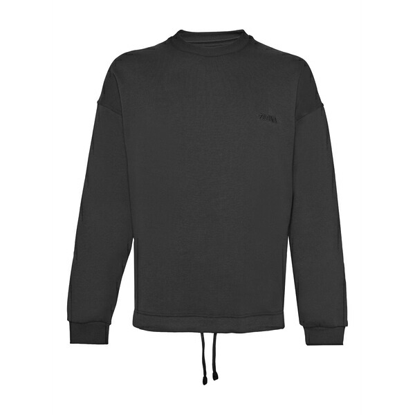 ゼニア メンズ パーカー・スウェットシャツ アウター Drawstring sweatshirt Black