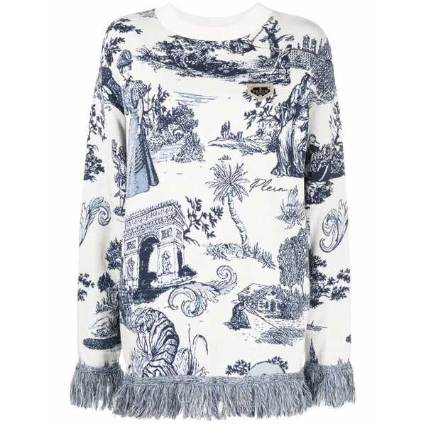 フィリップ飾り気の無い レディース 編み物\u0026スウェーター アウター Intarsia-knit fringed-edge jumper White