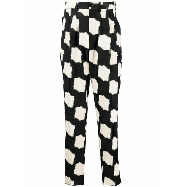 フォーエスデザインズ メンズ カジュアルパンツ ボトムス Pleated geometric-print trousers Brown|asty