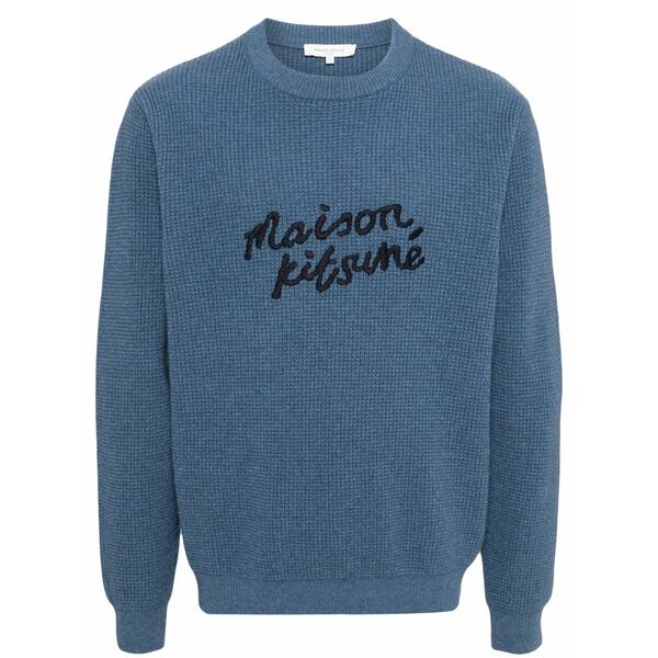 住み家 稲荷 メンズ 編み物\u0026プルオーバー アウター Maison kitsune handwriting jumper Blue