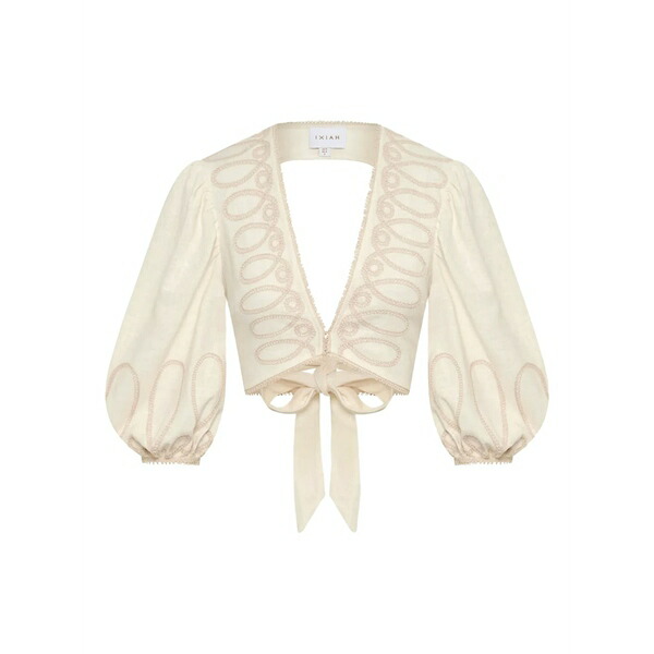 イクシア レディース プルオーバー トップス Alkali embroidered puff-sleeve top White
