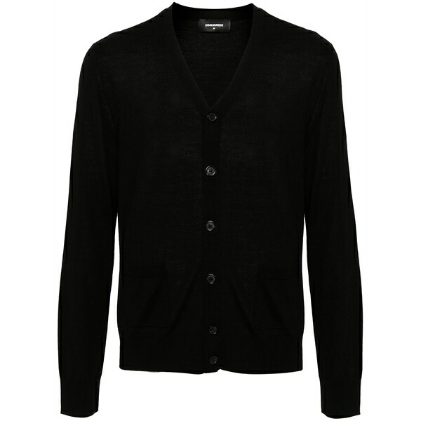 ディースクエアード メンズ ジレー アウター Logo-embroidered virgin wool cardigan Black
