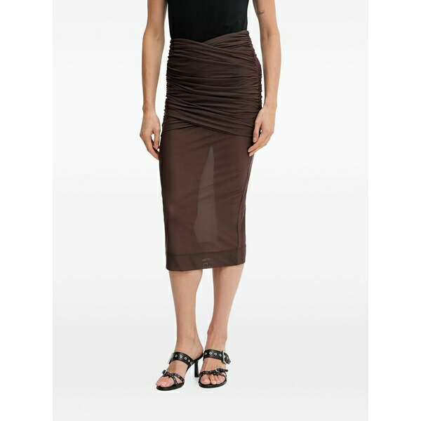アニエバイ レディース スコート ボトムス Scandal ruched semi-sheer MIDI skirt Brown