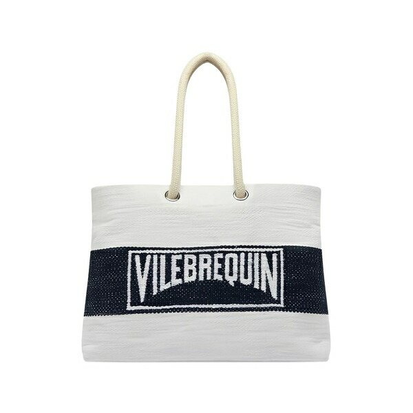 ヴィルブレクイン メンズ トートバッグ 御徒面子 Logo-embroidered striped beach bag White