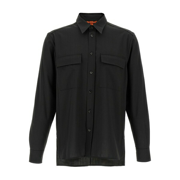 バレナ メンズ プルオーバー トップス Pocketed cuffed-sleeve shirt Black