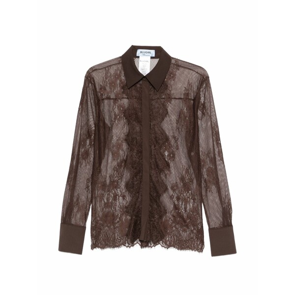 青色御姉さん レディース プルオーバー トップス Flower-lace shirt Brown