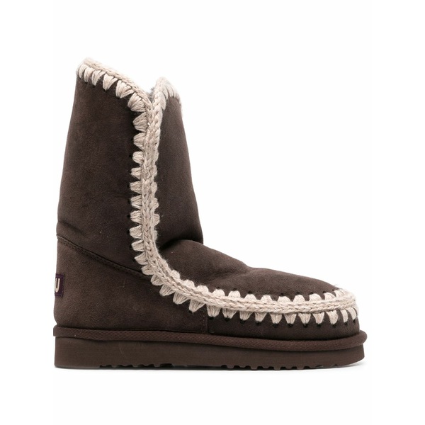モウ レディース ブーツ シューズ Logo-patch suede ankle boots Brown