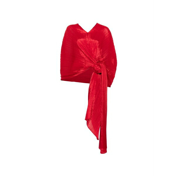 筋目 プリーズ イッセイ ミヤケ レディース プルオーバー トップス Pleated v-neck blouse Red