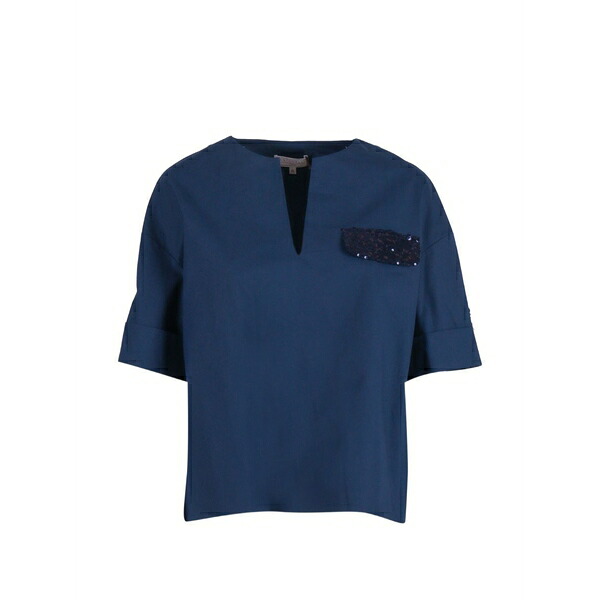アントネリ レディース ティーシャツ トップス Sequin-embellished chest-pocket t-shirt Blue