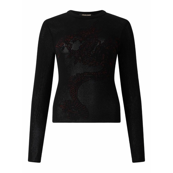 ロベルトカヴァリ レディース 編み物\u0026スウェーター アウター Dragon-embellished sweater Black