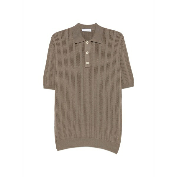 マニュエル リッツ メンズ スポーツシャツ トップス Perforated ribbed-knit polo shirt Brown