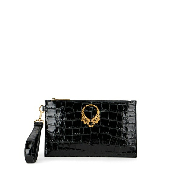 ロベルトカヴァリ レディース ハンドバック 御徒面子 Tiger-motif clutch bag Black