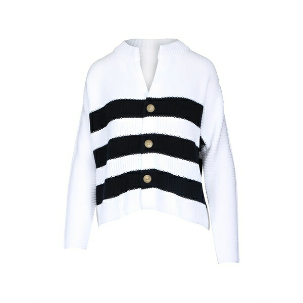 真っ正直 ＆ アイリーン レディース ジレー アウター Montecito striped cardigan  White