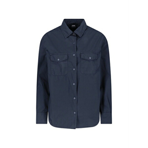 アスペジ レディース プルオーバー トップス Flap-pocket long-sleeve shirt Blue
