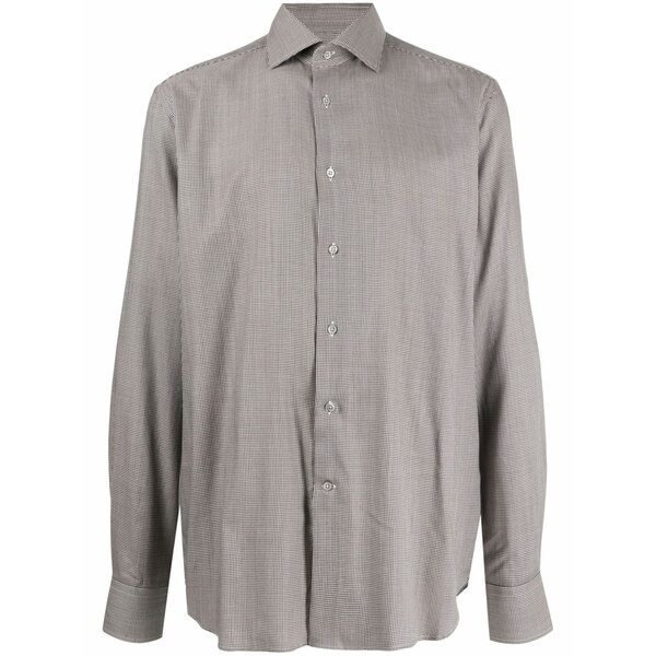 コルネリアーニ メンズ プルオーバー トップス Houndstooth-pattern long-sleeve shirt Brown
