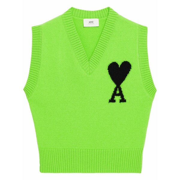 意中の女 メンズ 編み物\u0026ティーシャツ アウター Ami de coeur knitted vest Green