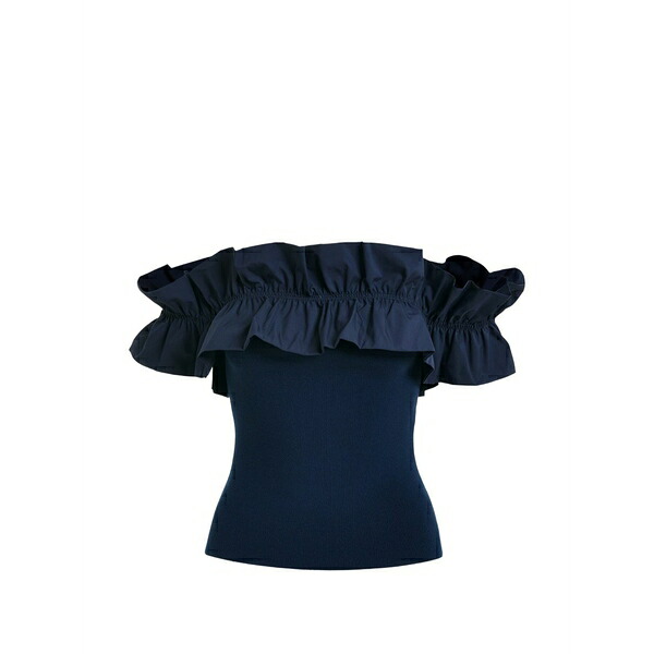エッセンシャルアントワープ レディース プルオーバー トップス Ruffled-neck off-shoulder top Blue