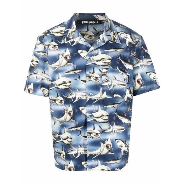 パーム・エンジェルス メンズ プルオーバー トップス Sharks-print bowling shirt Blue