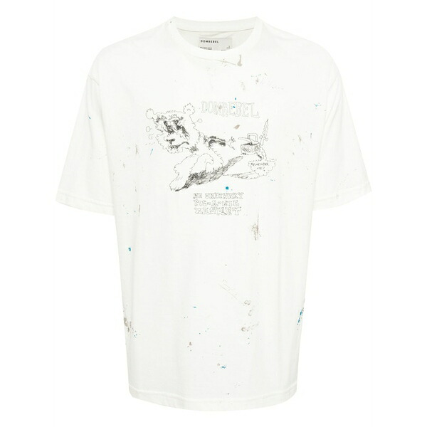 ドムレベル メンズ プルオーバー トップス Scuff picnic paint-detail t-shirt White
