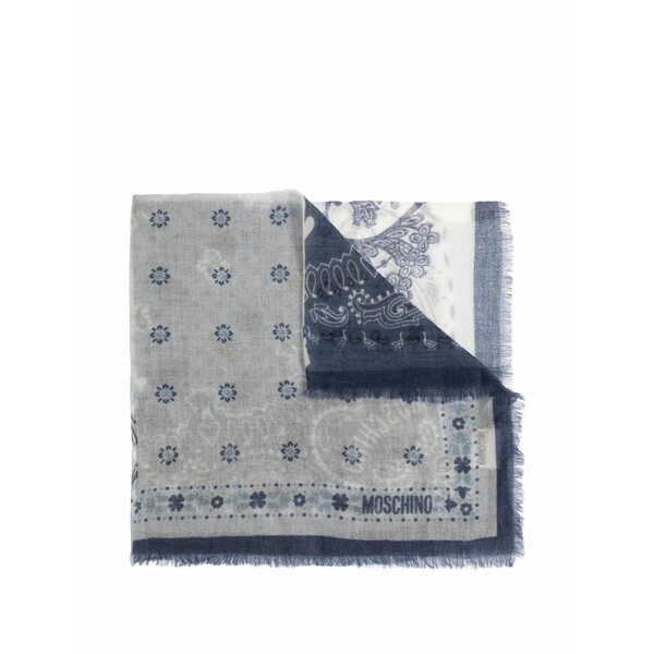 モスキーノ メンズ 消音装置・袈裟・えり巻き 佩び物 Patchwork fringed scarf Blue