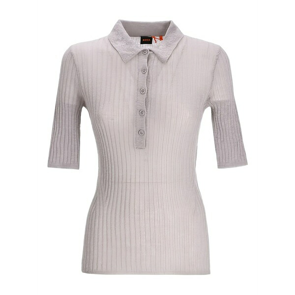主任者 レディース スポーツシャツ トップス Ribbed button polo top Grey