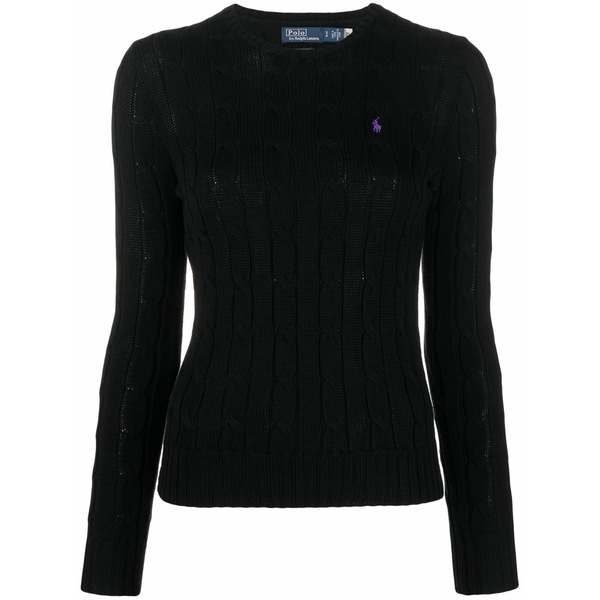 ラルフローレン レディース プルオーバー トップス Logo-embroidered cable-knit sweater Black