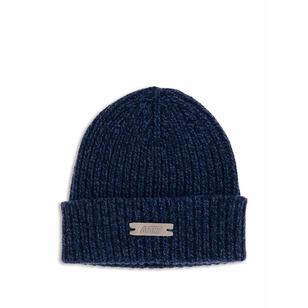 オートリー メンズ 帽子 アクセサリー Ribbed-knit logo beanie Blue|asty