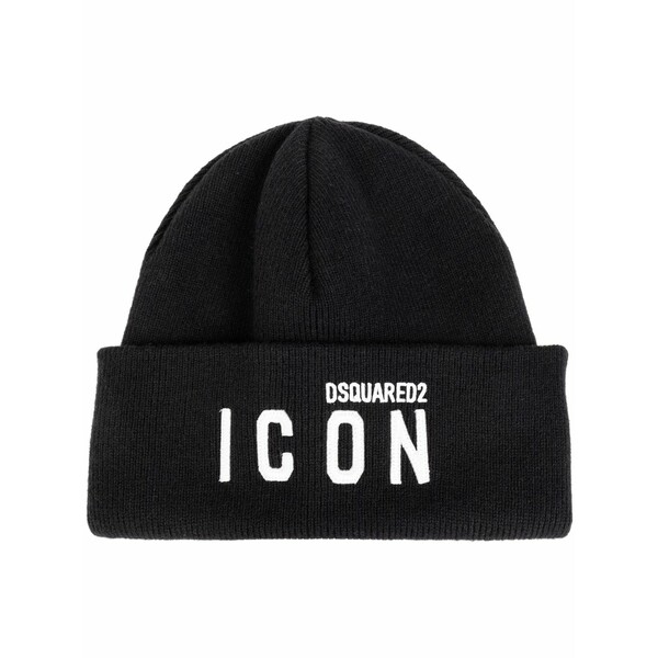 ディースクエアード メンズ かぶり笠 付属品 Intarsia-knit logo beanie Black