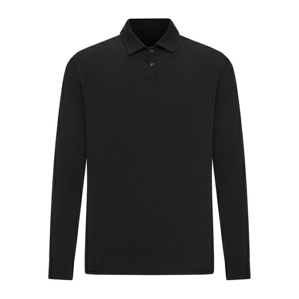 ロベルトコリーナ メンズ ポロシャツ トップス Buttoned cotton-piquet polo shirt Black|asty