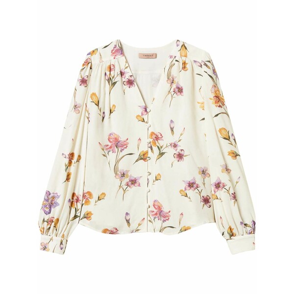 ツインセット レディース シャツ トップス Floral-print crepe de chine shirt White
