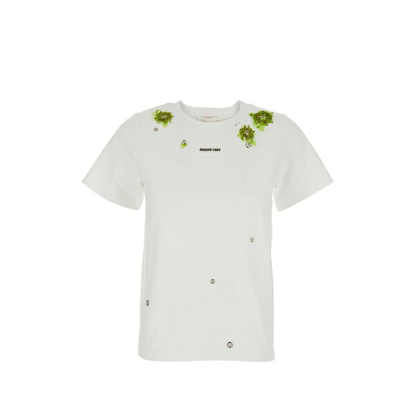 シュシュ/火箸 レディース プルオーバー トップス Eyelet-embellished t-shirt White