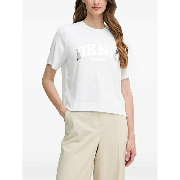 ダナ キャラン ニューヨーク レディース Tシャツ トップス Logo-detail t-shirt White|asty