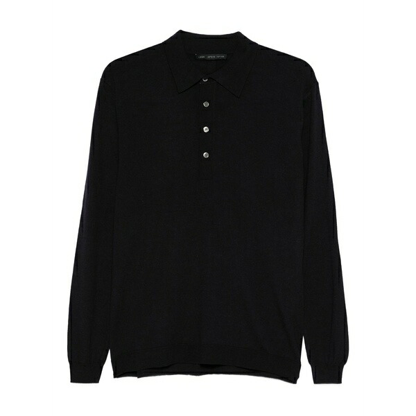 ロウブランド メンズ スポーツシャツ トップス Long-sleeved buttoned polo shirt Blue