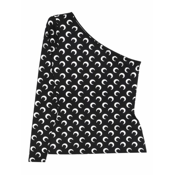 米国海兵隊員 独居室 レディース ティーシャツ トップス Moon-printed asymmetric top Black