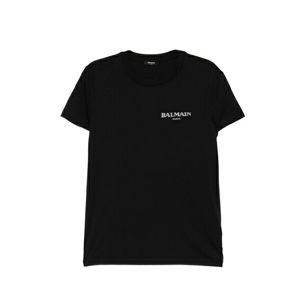 バルマン メンズ ティーシャツ トップス Logo-patched round neck t-shirt Black