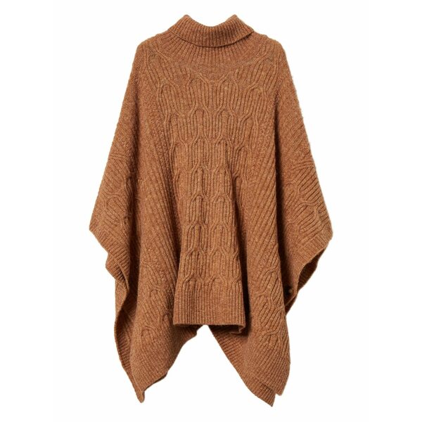 ツイン書き割り レディース 編み物\u0026プルオーバー アウター Knitted cape Brown
