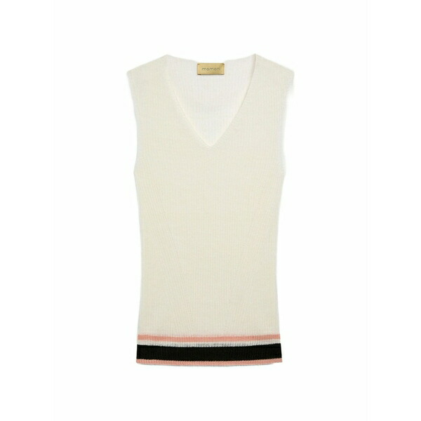 モモン レディース 編み物\u0026プルオーバー アウター Ella ribbed v-neck top Neutrals