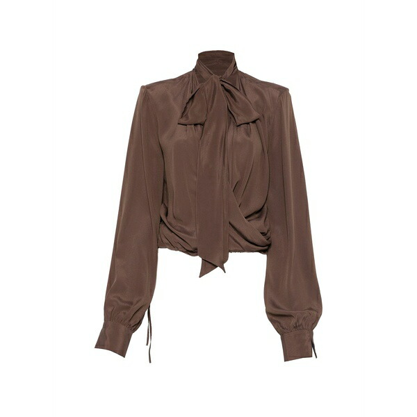 フェデリカ・トシ レディース プルオーバー トップス Pussy-bow wrap-style blouse Brown