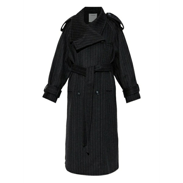 運動競技マックス レディース 厚地の外套 アウター Pinstripe-pattern belted coat Black