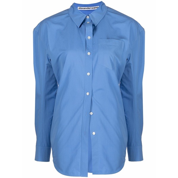 アレキサンダーワン レディース プルオーバー トップス Ruched button-up shirt Blue