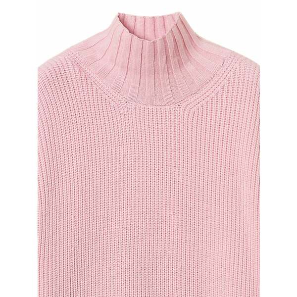 ツイン書き割り レディース 編み物\u0026プルオーバー アウター Ribbed turtleneck sweater  Pink