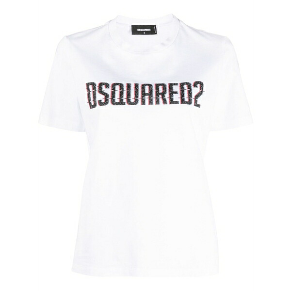 ディースクエアード レディース プルオーバー トップス Logo-print cotton t-shirt White